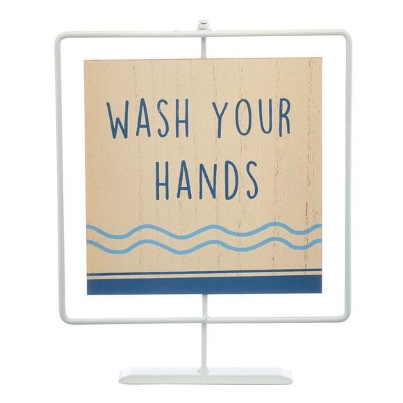 NWT Wash Your Hands Brush Your Teeth Bathroom Sign 2-Sided Metal Wood Decor Kids - Picture 3 of 6